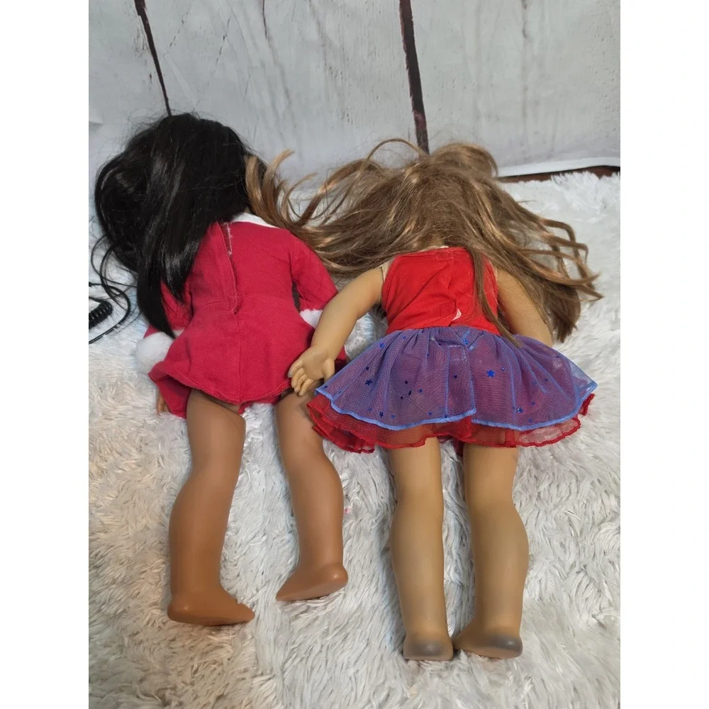 Lot of 2 American Girl Dolls 18 Inch Brunette Holiday Blonde Patriotic AS IS